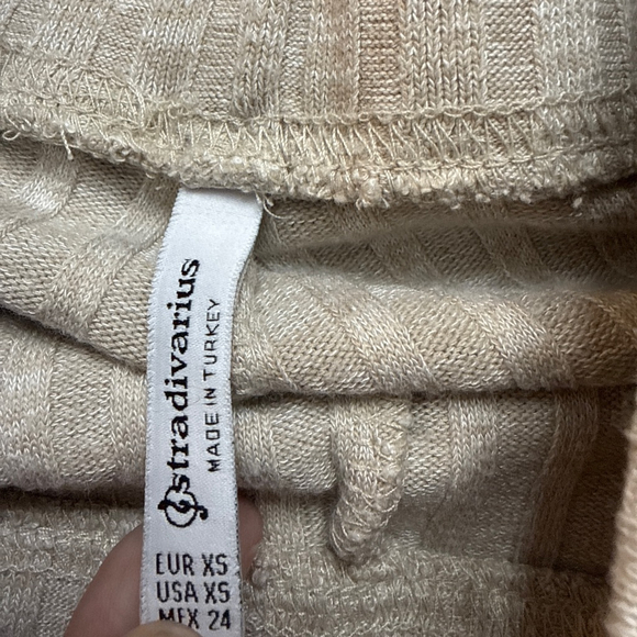 Stradivarius Wide Leg Cropped Ribbed Pants XS Beige - Picture 8 of 9